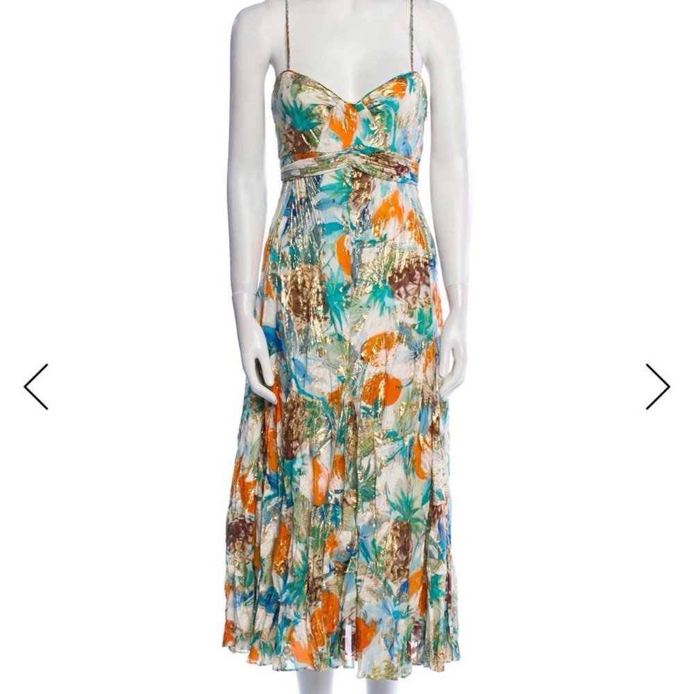 Diane von Furstenberg Silk Metallic Midi Dress • Size 4